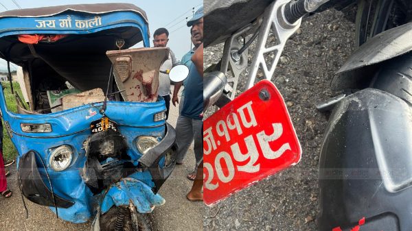 दुधौलीमा मोटरसाइकल र अटोको  ठोक्किएर दुर्घटना, ६ जना घाइते २ अवस्था गम्भीर