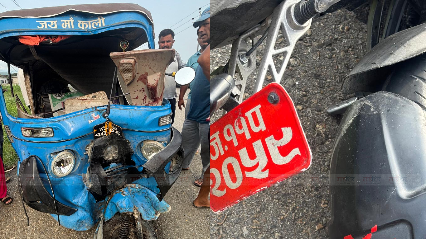 दुधौलीमा मोटरसाइकल र अटोको ठोक्किएर दुर्घटना, ६ जना घाइते २ अवस्था गम्भीर
